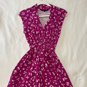 French Connection Pink & White V-Neck Floral Jersey Dress